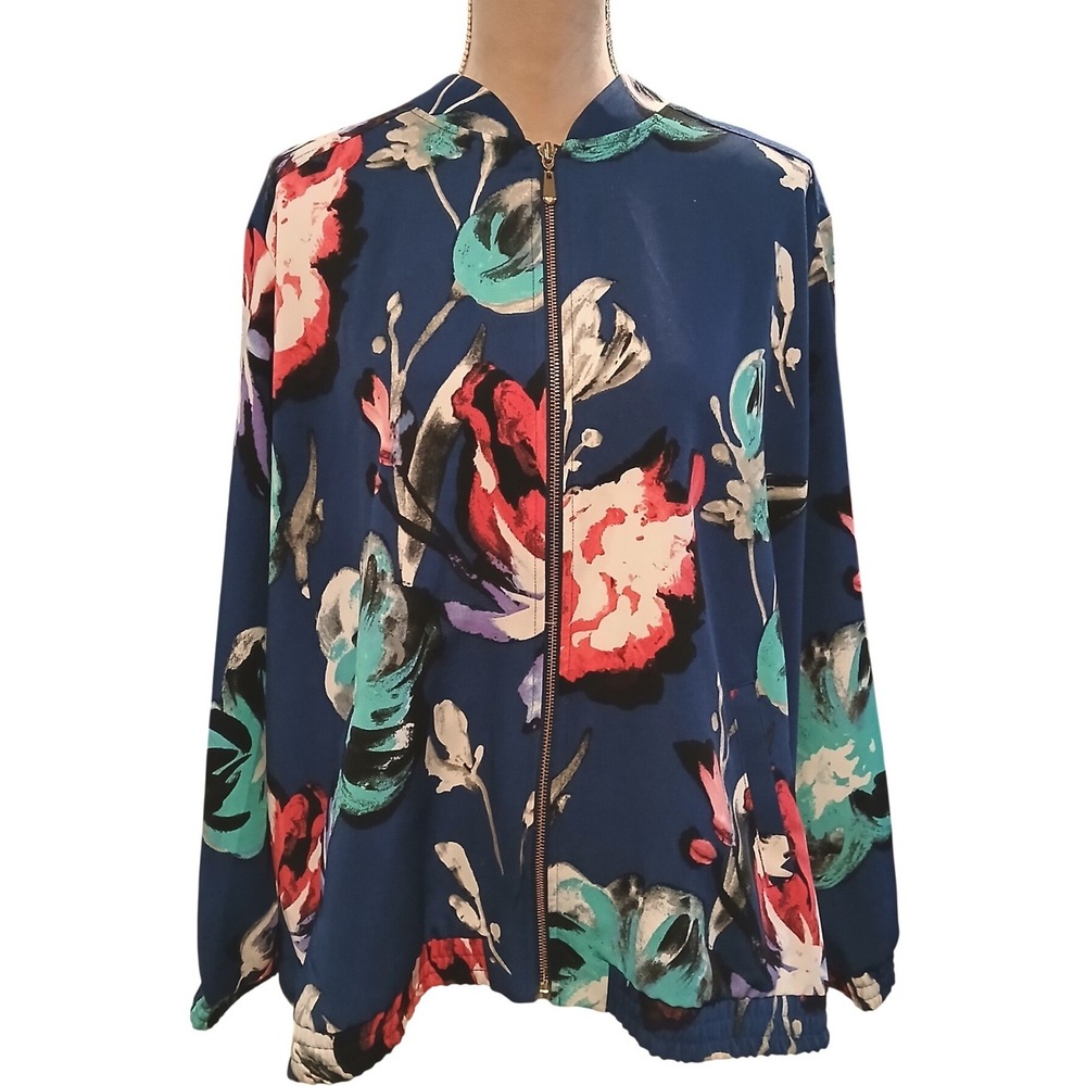 Susan Graver 3x Floral Bomber Jacket Full Zip Lightweight Women Plus Size Spring